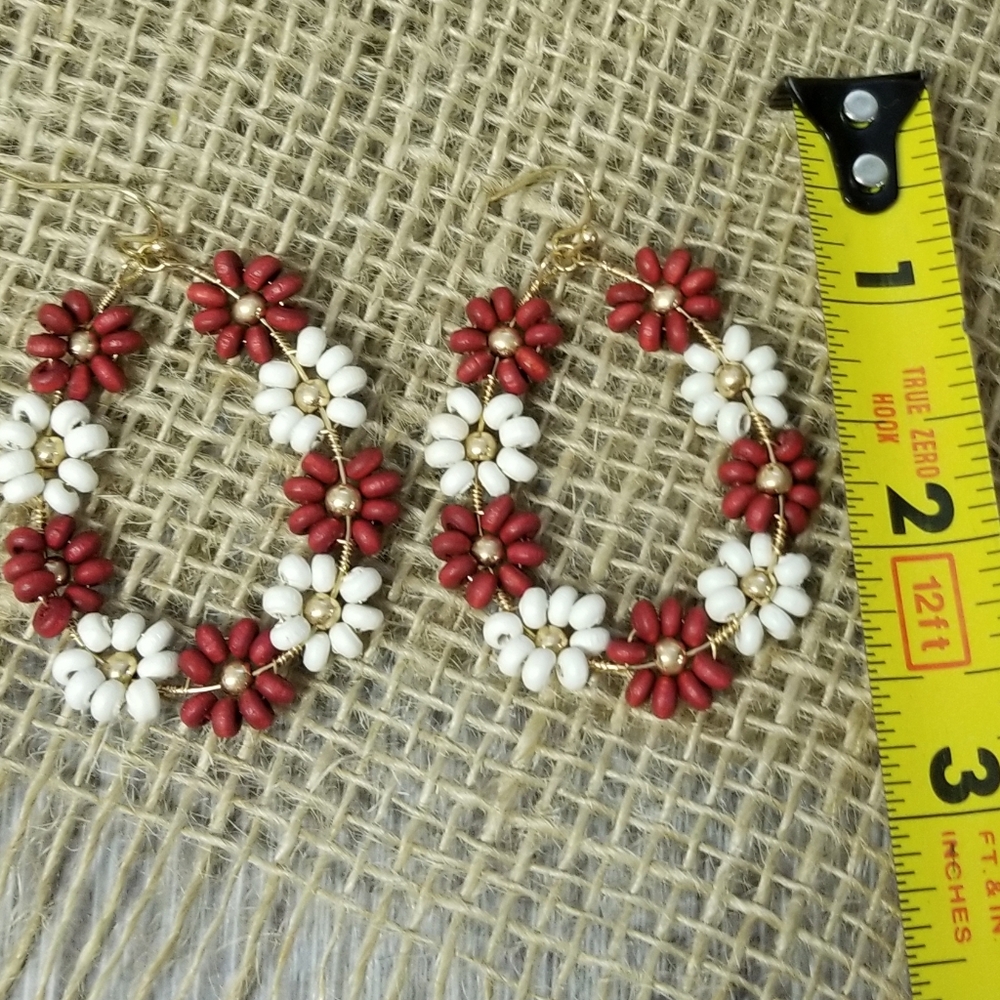 Flower Dangle Hoop Earrings - Picture 3 of 5
